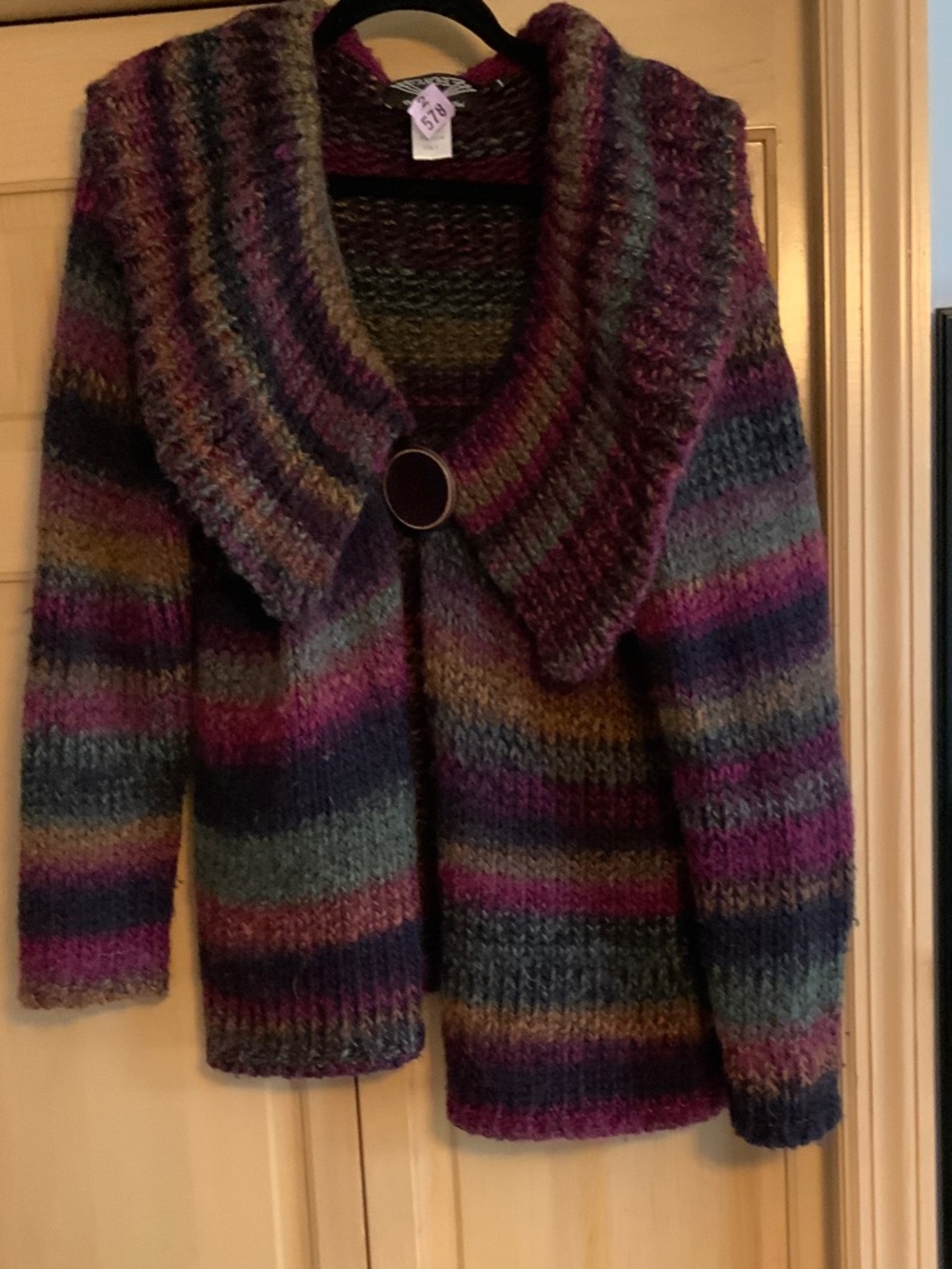 Striped Multicolor Shawl-Collar Women's Sweater